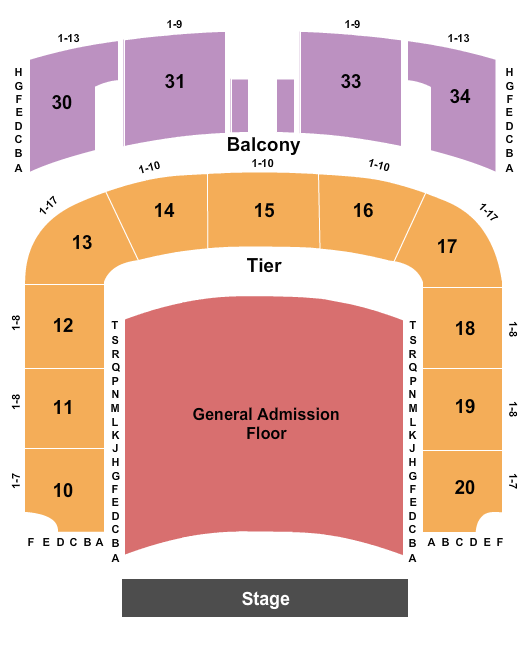 Tennessee Performing Arts Center - War Memorial Auditorium Endstage GA Flr Seating Chart